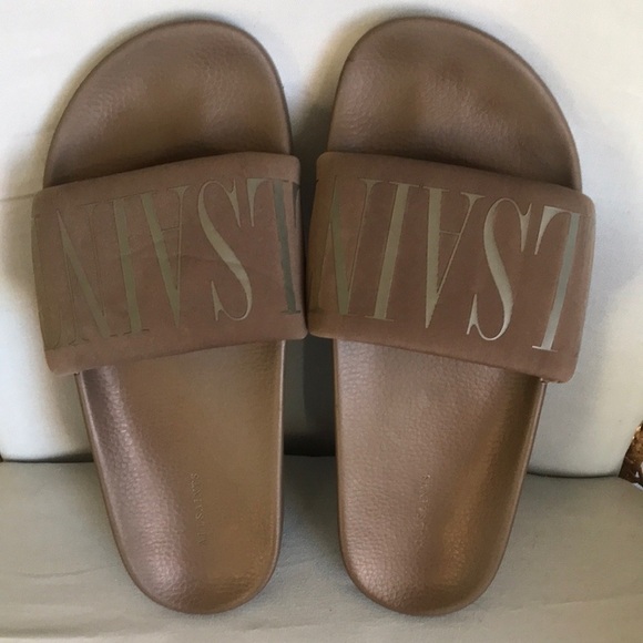 All Saints signet brown/olive green slip on padded comfy casual sandals size 10 - Picture 1 of 9